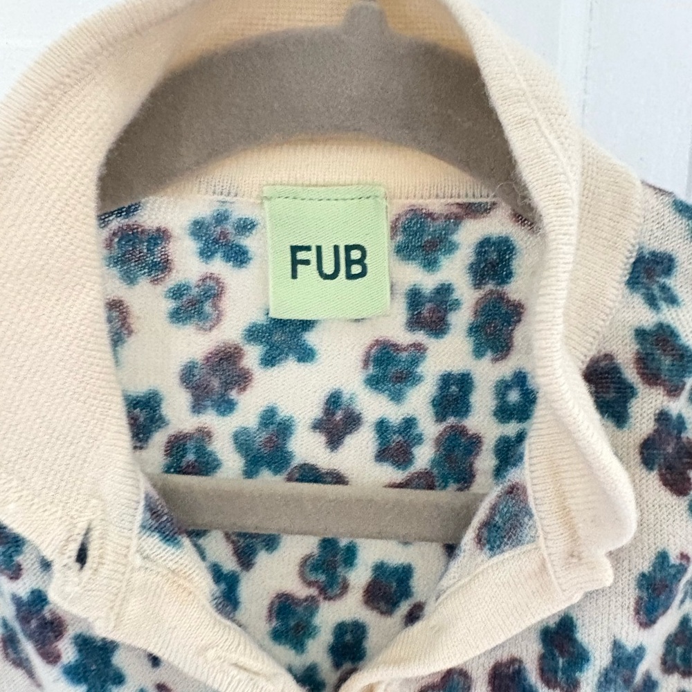 FUB Wool Cream and Blue Floral Knit Dress - Picture 2 of 4